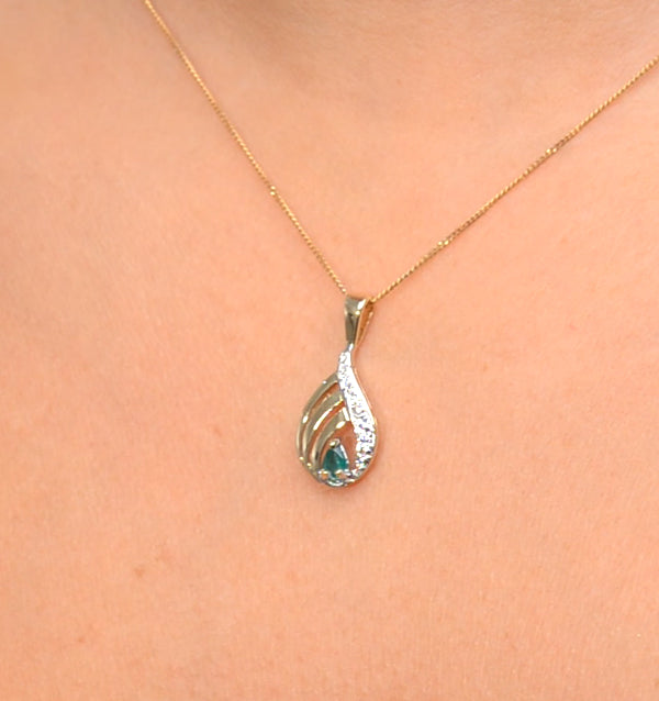 Emerald 4 x 3mm And Diamond 9K Yellow Gold Pendant Necklace
